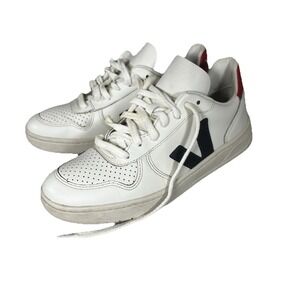 Veja V-10 Womens Sneakers White Leather Red Blue Size 7 EU 38 Casual